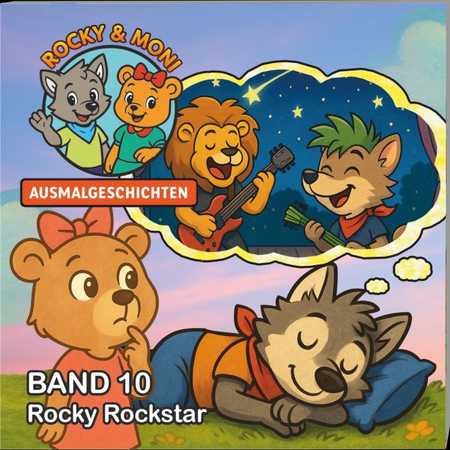 Buchcover Rocky und Moni Ausmalgeschichten, Band 10, Ausmalbilder, Geschichten zum Ausmalen