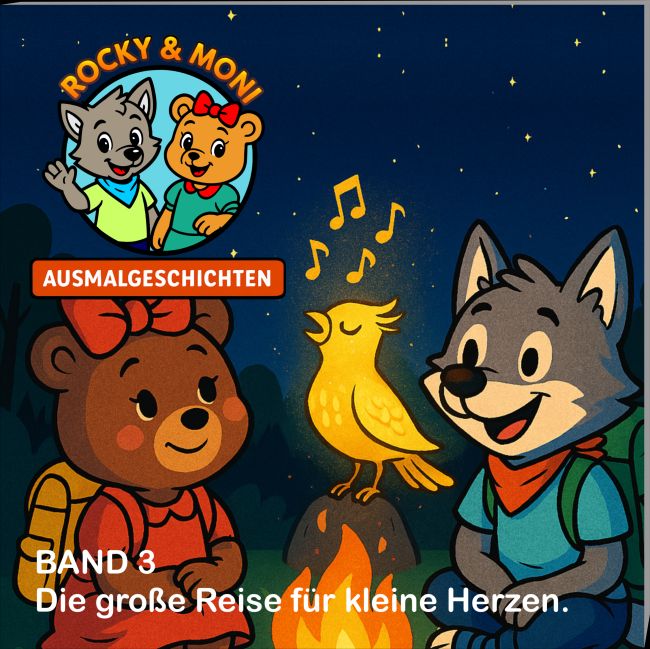 Buchcover Rocky und Moni Ausmalgeschichten, Band 3, Ausmalbilder, Geschichten zum Ausmalen