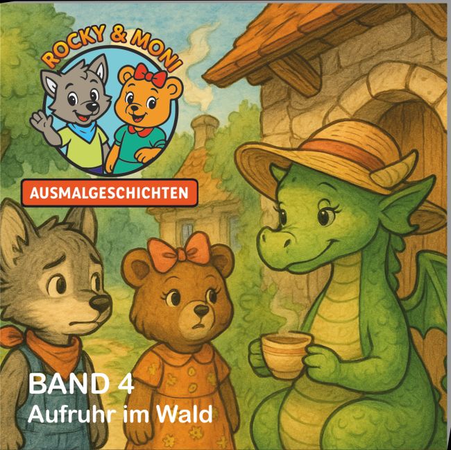 Buchcover Rocky und Moni Ausmalgeschichten, Band 4, Ausmalbilder, Geschichten zum Ausmalen