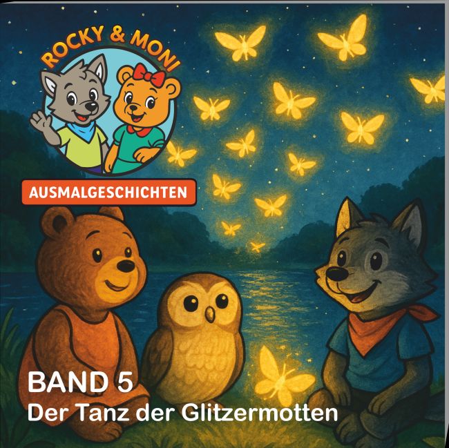 Buchcover Rocky und Moni Ausmalgeschichten, Band 5, Ausmalbilder, Geschichten zum Ausmalen