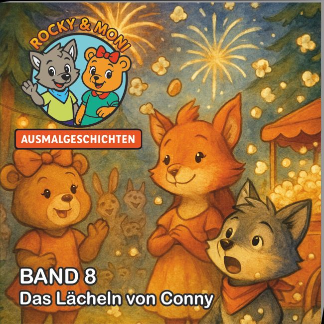 Buchcover Rocky und Moni Ausmalgeschichten, Band 8, Ausmalbilder, Geschichten zum Ausmalen